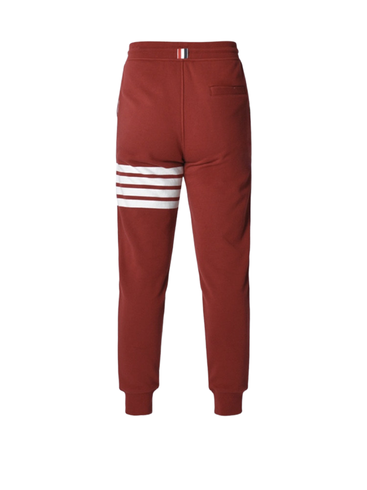 Thom Browne Style Unisex red sweatpants with Signature Four-Bar Detail