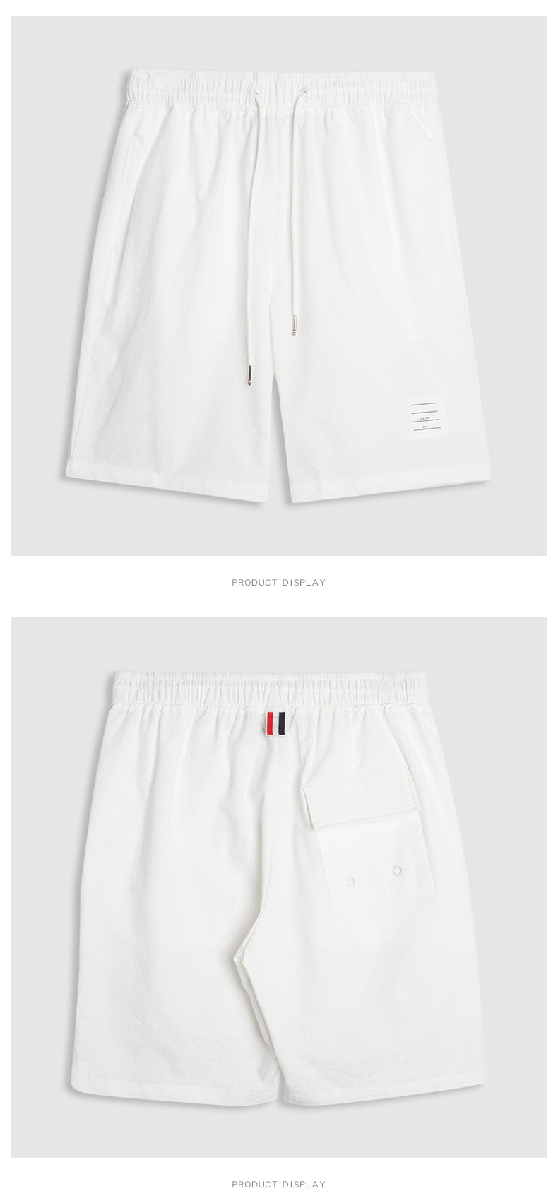 Thom Browne Style Men's Casual Shorts with Signature Four-Bar Detail