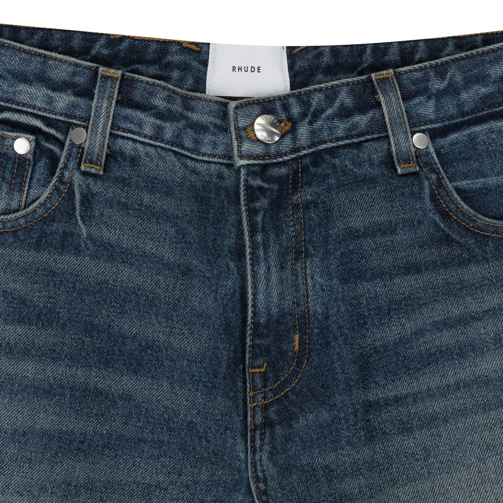 INDIGO LOW-WAIST FLARE DENIM BOOTCUT JEANS