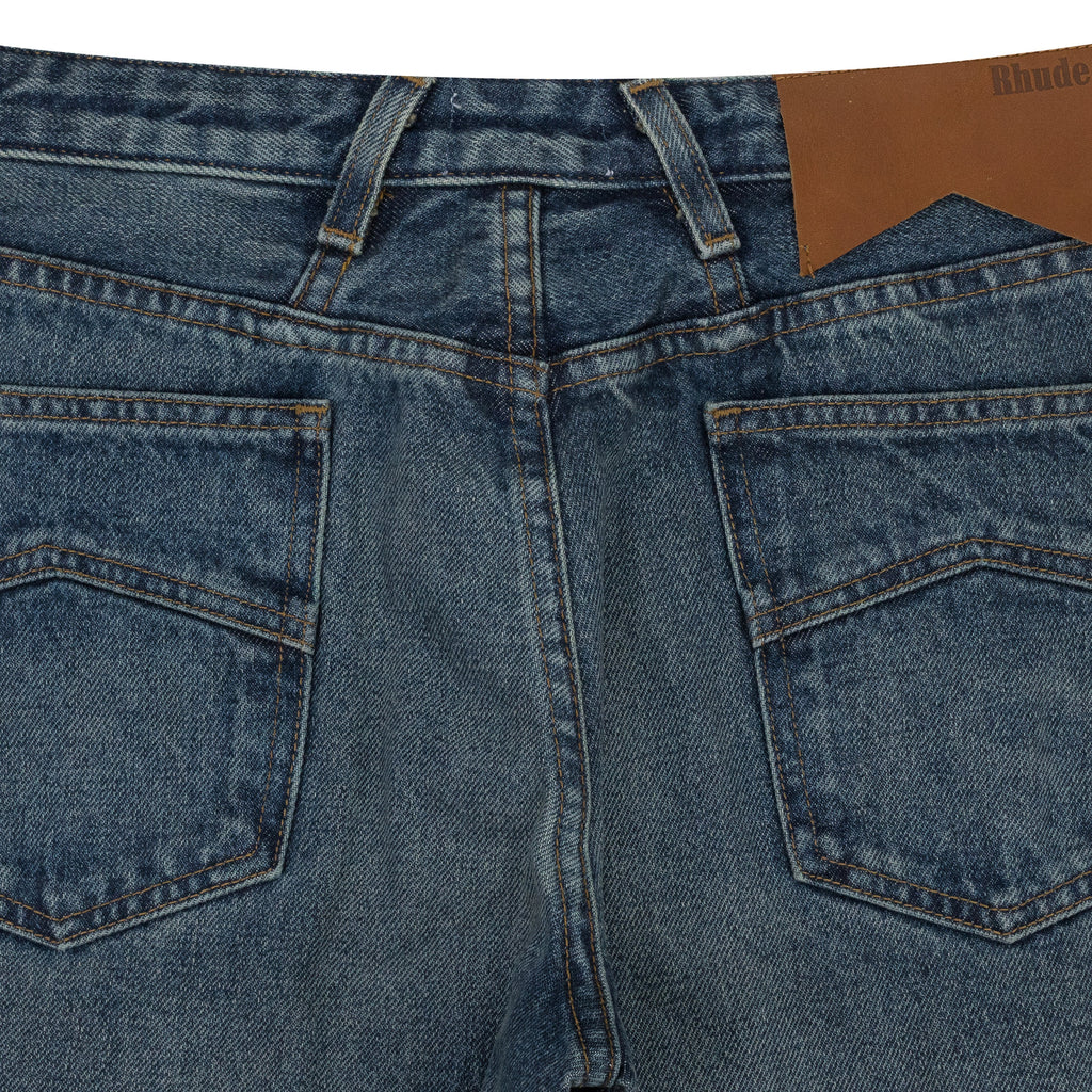 INDIGO LOW-WAIST FLARE DENIM BOOTCUT JEANS