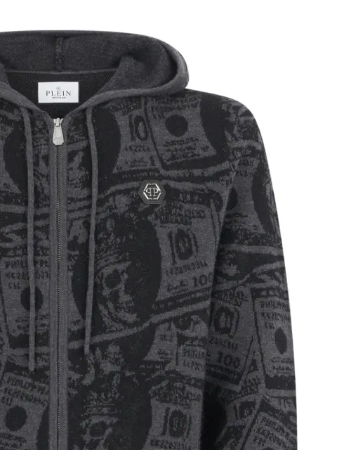 Philipp Plein dollar-print knitted hoodie