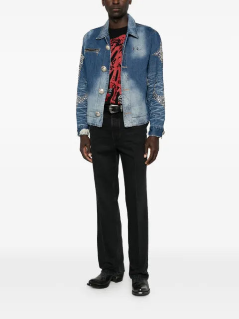 THUG CLUB studded faded denim jacket