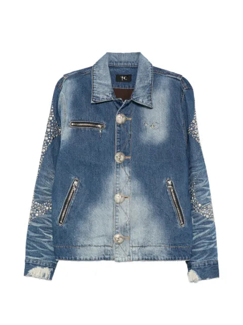 THUG CLUB studded faded denim jacket