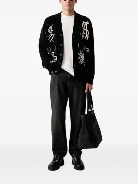 AllSaints Staged intarsia-knit cardigan