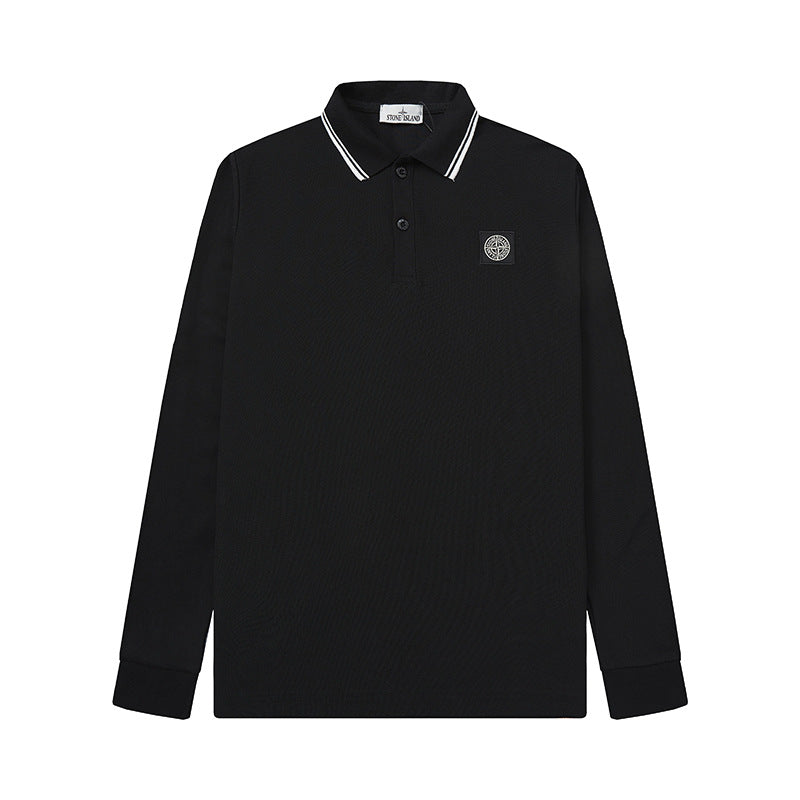 Stone Island Compass Patch Long Sleeve Polo Shirt Unisex Streetwear