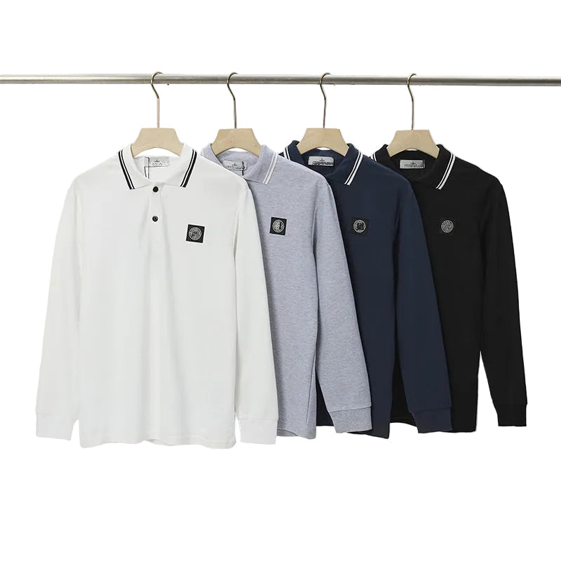 Stone Island Compass Patch Long Sleeve Polo Shirt Unisex Streetwear