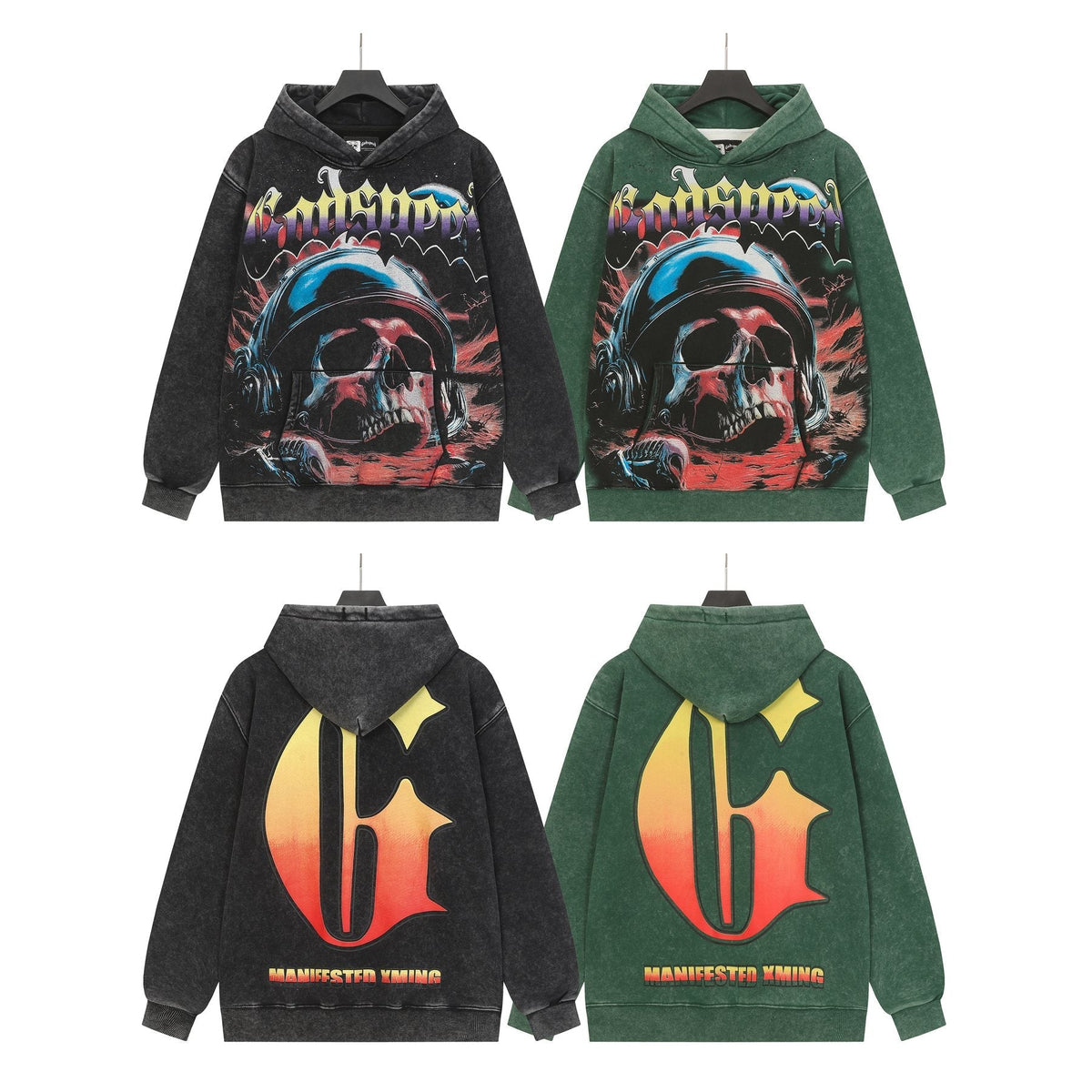 Godspeed Skull Graphic Acid Wash Hoodie