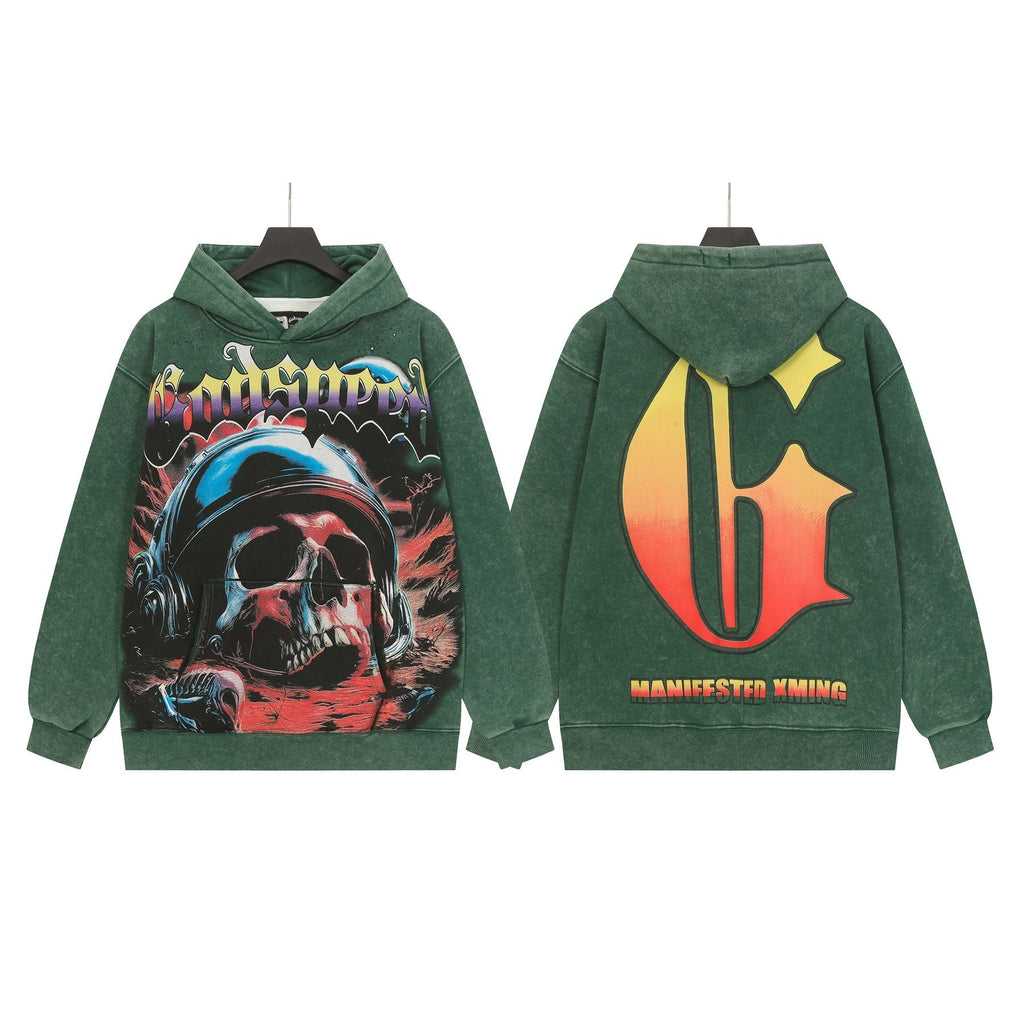 Godspeed Skull Graphic Acid Wash Hoodie