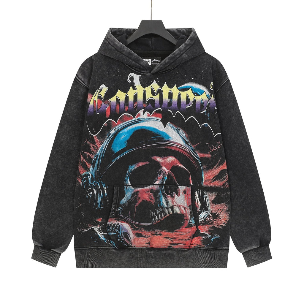 Godspeed Skull Graphic Acid Wash Hoodie