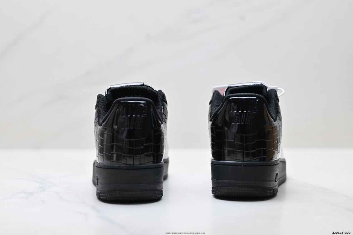 Nike Air Force 1 Low Black Patent Tonal Unisex Sneakers Style 04
