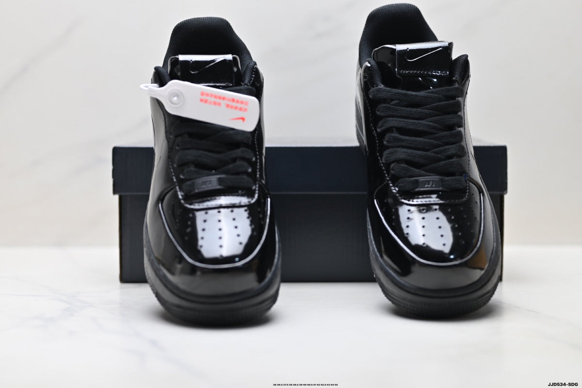 Nike Air Force 1 Low Black Patent Tonal Unisex Sneakers Style 04