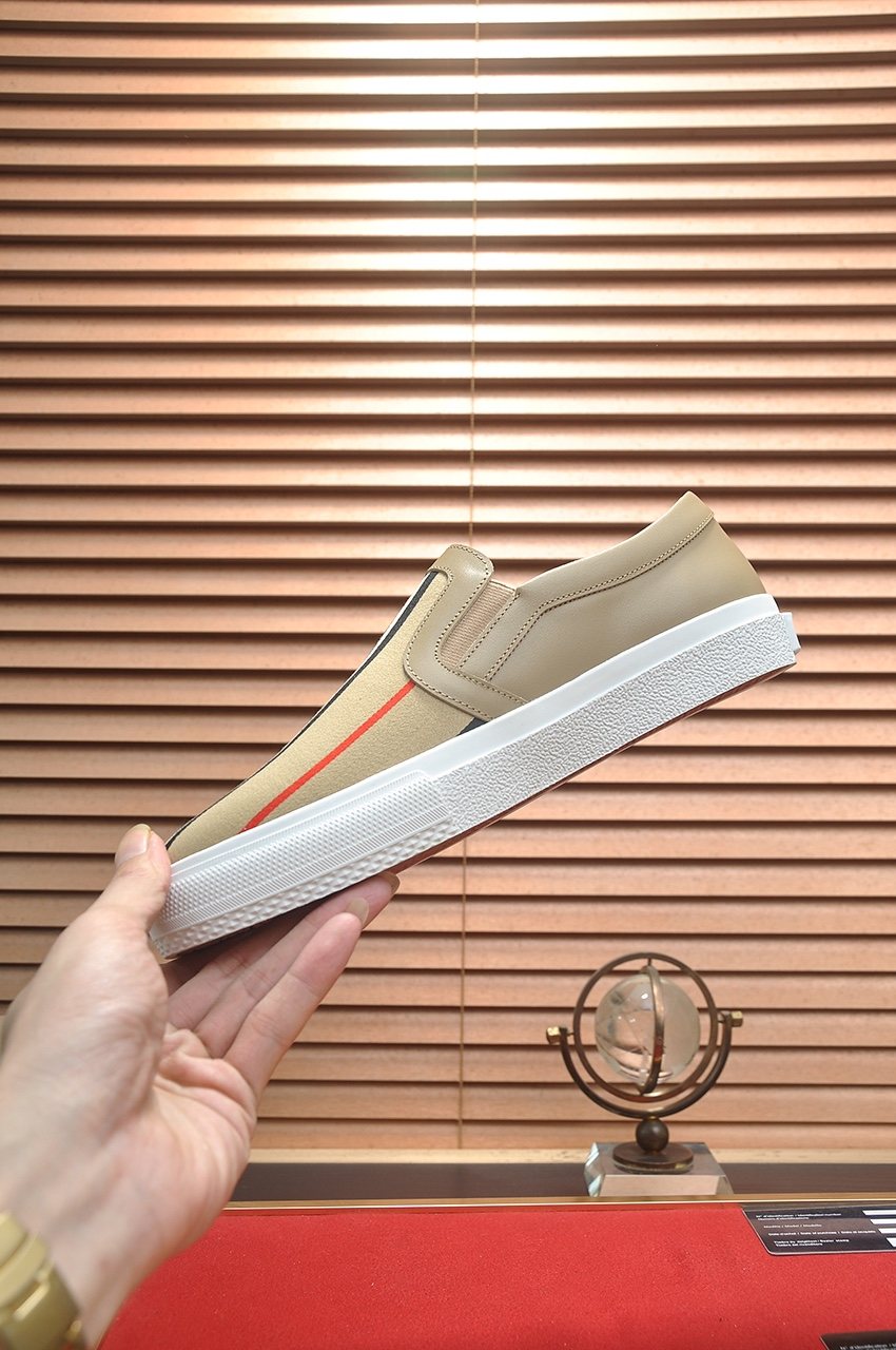 Burberry Beige Striped Slip-On Sneakers