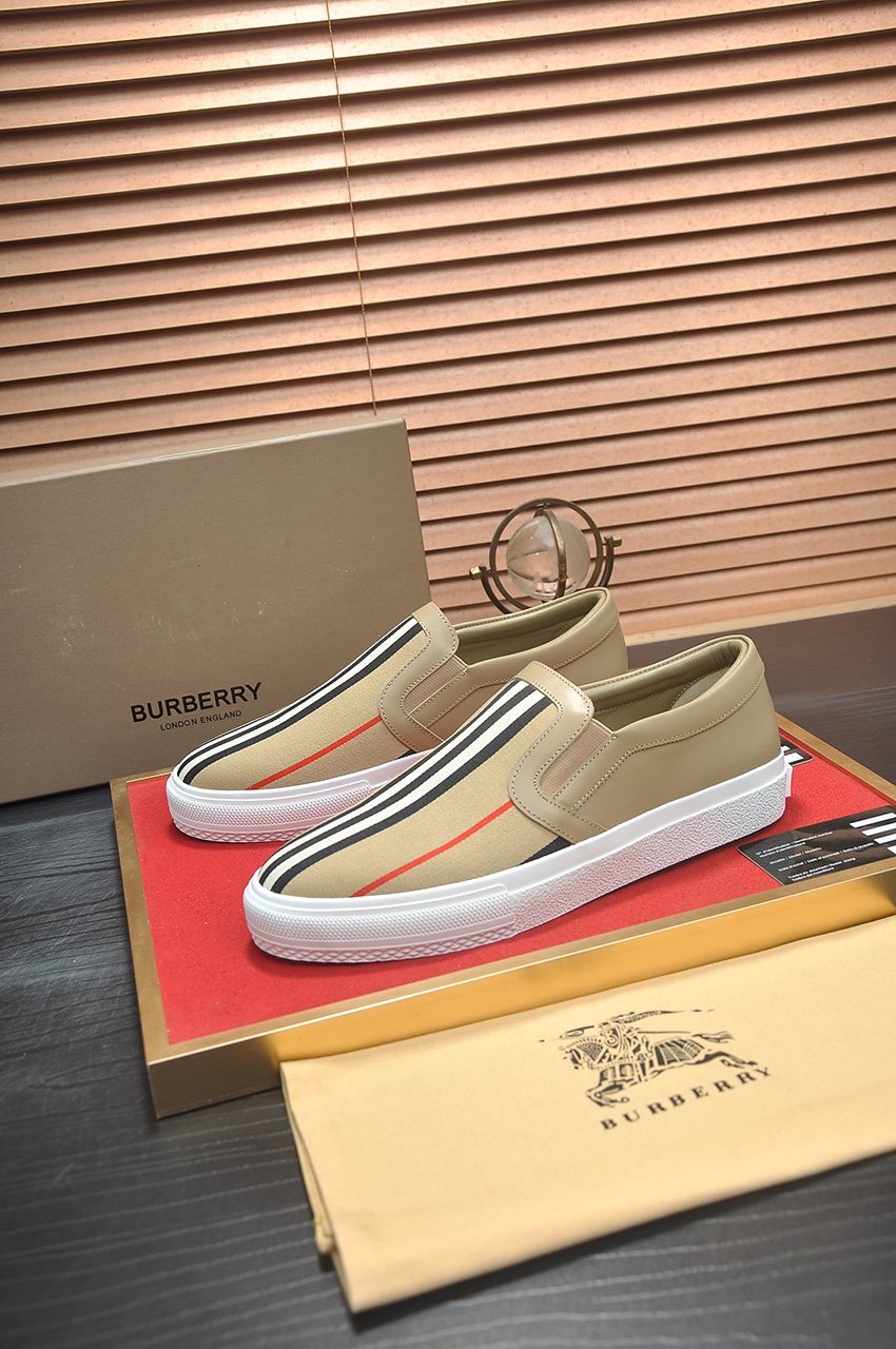 Burberry Beige Striped Slip-On Sneakers