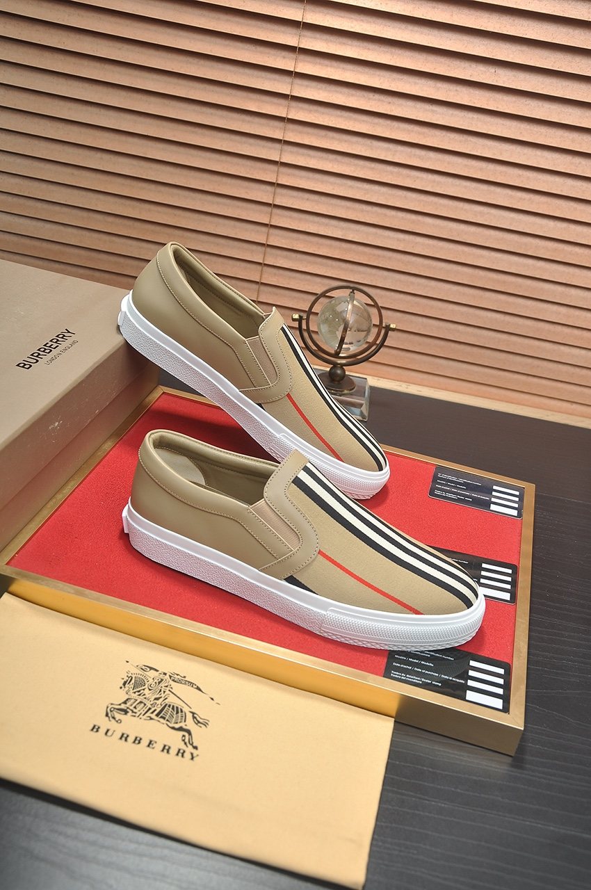 Burberry Beige Striped Slip-On Sneakers
