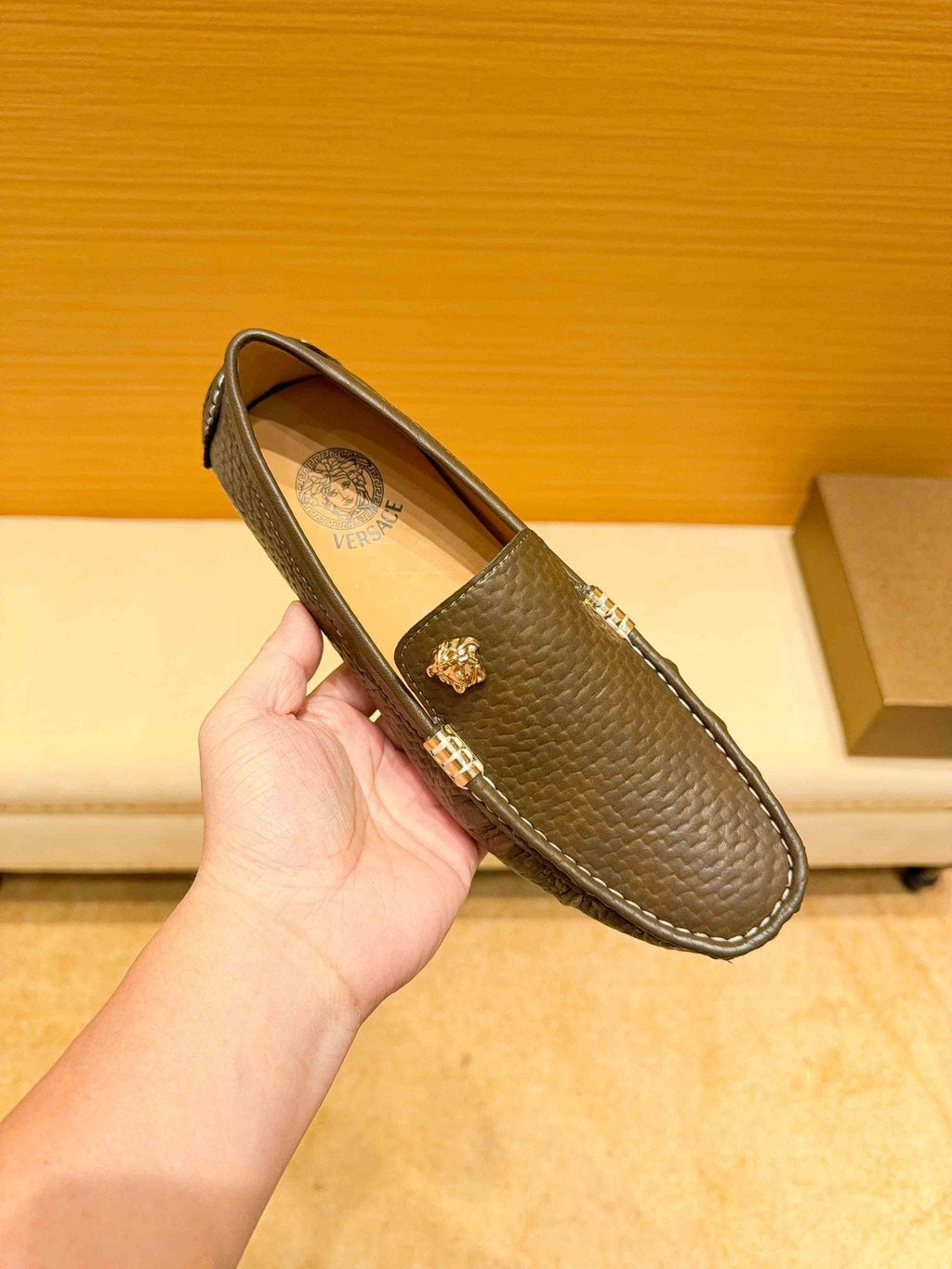 Versace Brown Textured Loafers