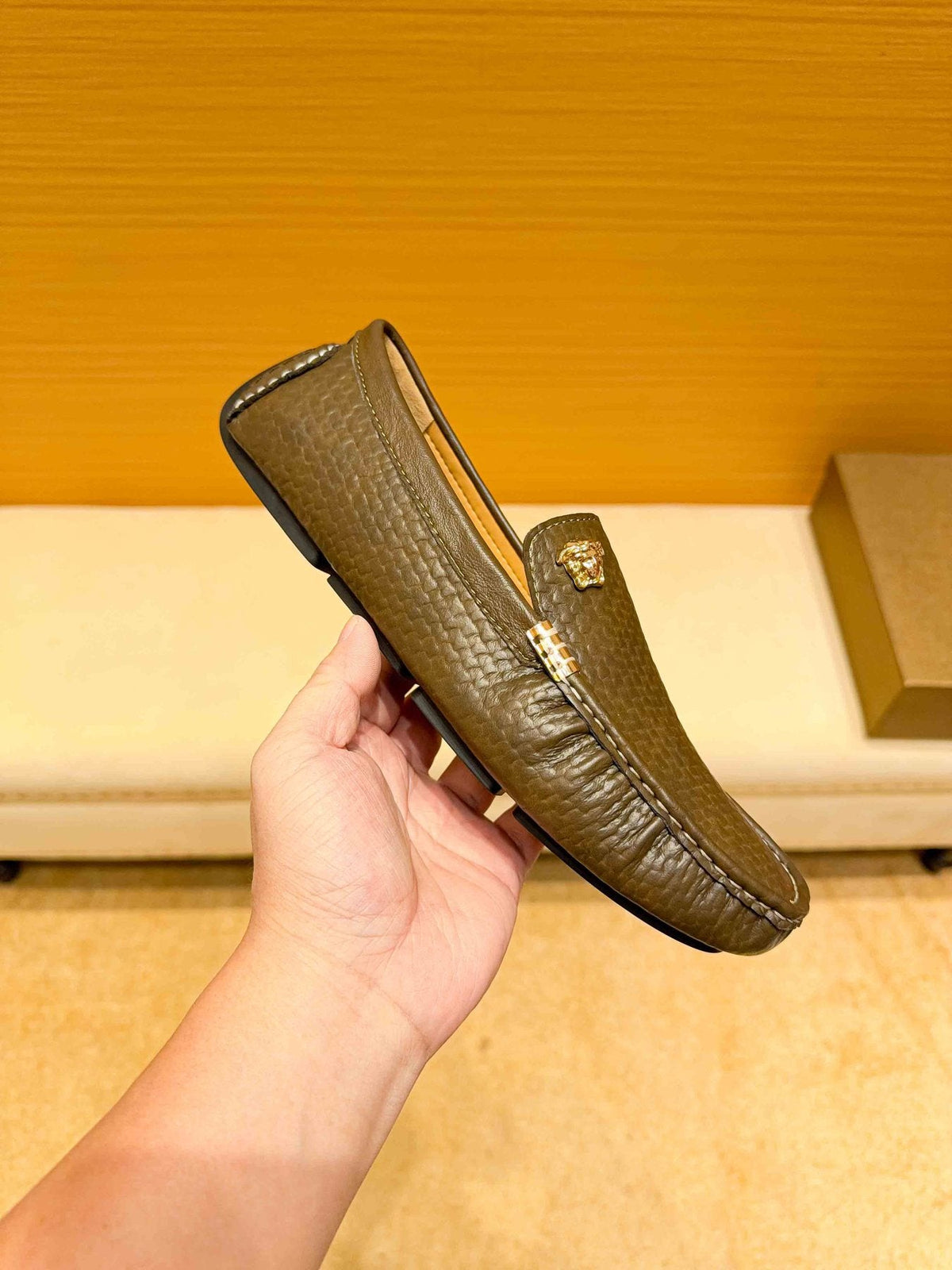 Versace Brown Textured Loafers