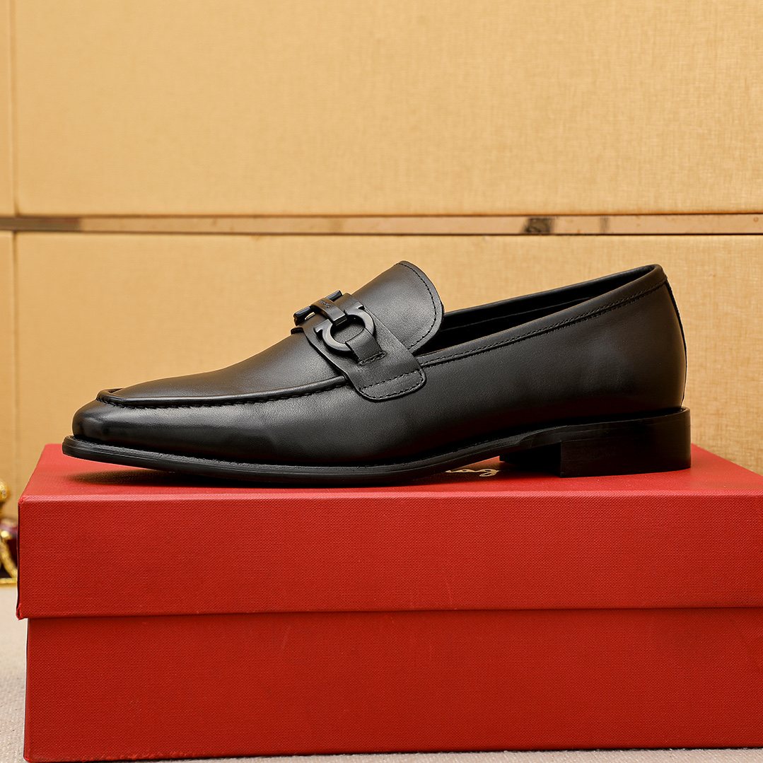 Ferragamo Black Leather Loafers