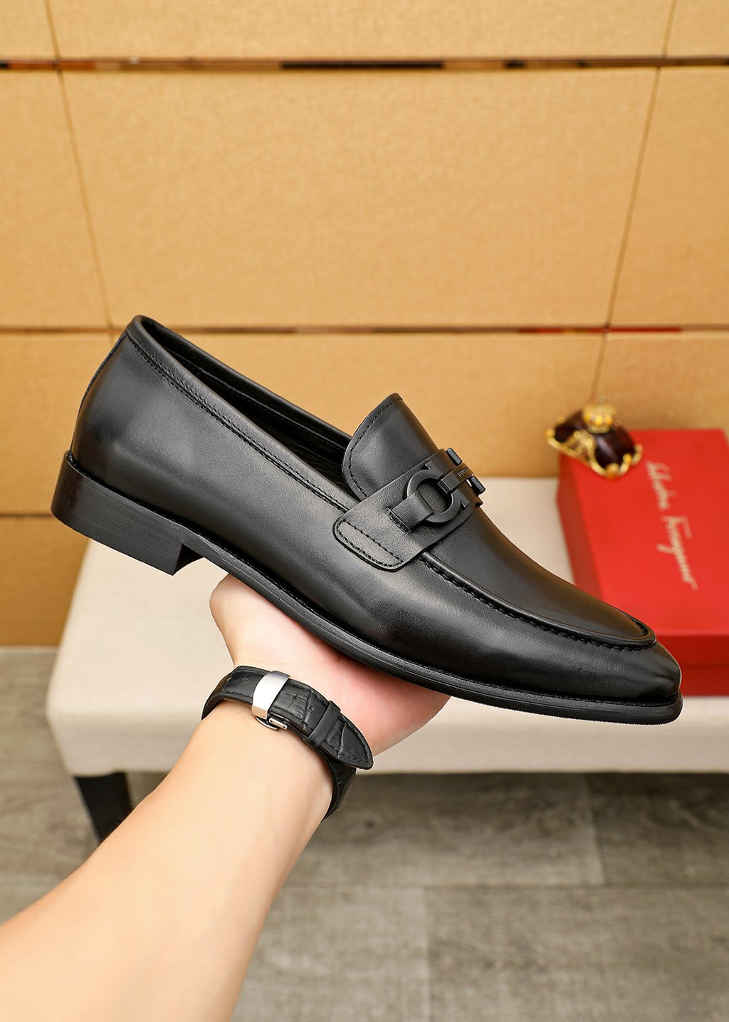 Ferragamo Black Leather Loafers