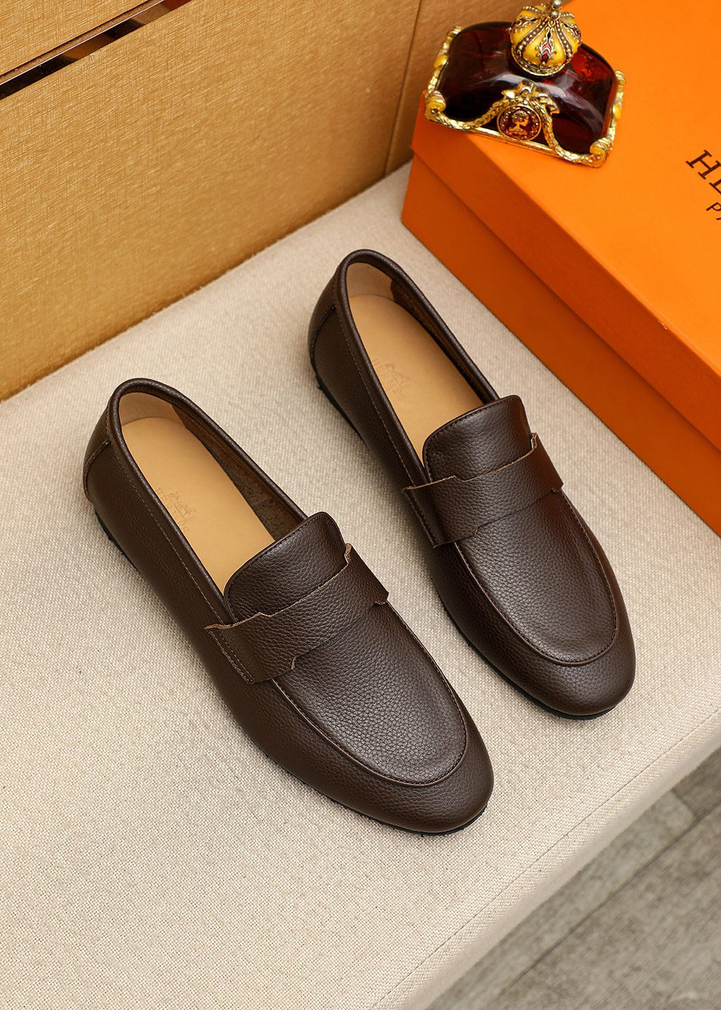 Hermès Pebbled Leather Loafers