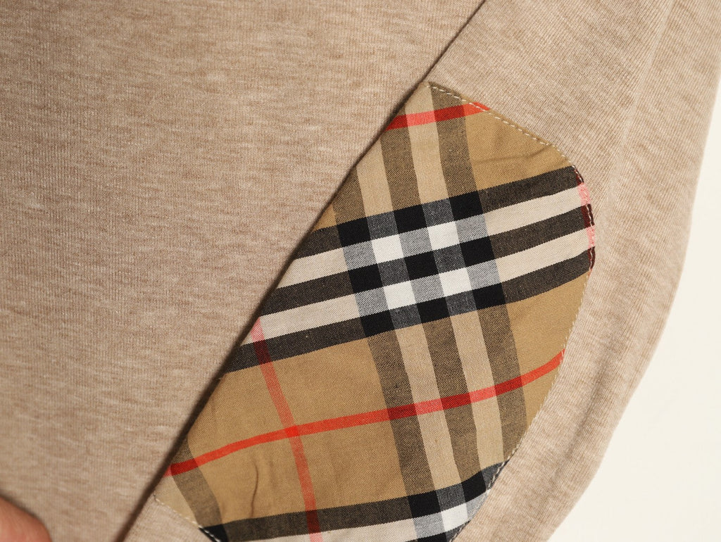 Burberry Equestrian-Detail Check Elbow-Patch Long-Sleeve Top - Light Taupe